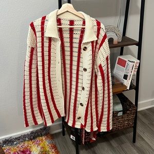 Oversized Crocheted Button Up Cardigan